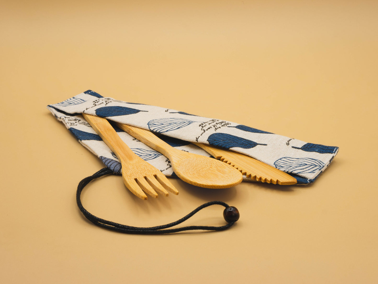 Eco-Friendly Cutlery - Bamboo Fork, Knife and Spoon in a Fabric Pouch - 3 pcs.