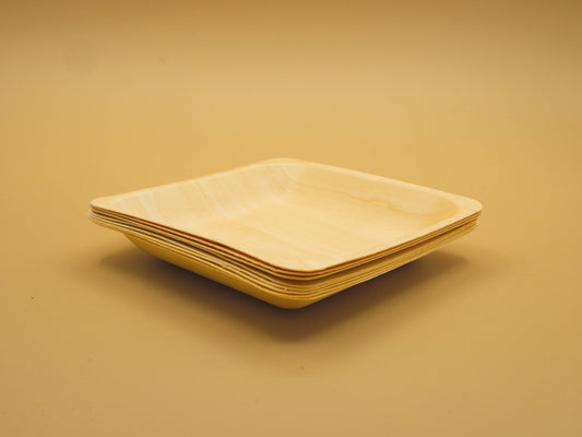 Compostable Wooden Square Plates - 8 pieces Medium Size
