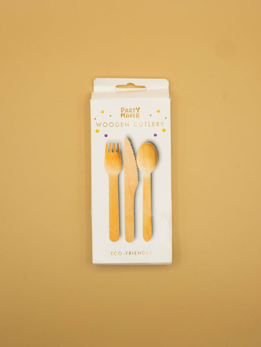 Compostable Wooden Cutlery - 6 Forks, 6 Spoons & 6 Knives
