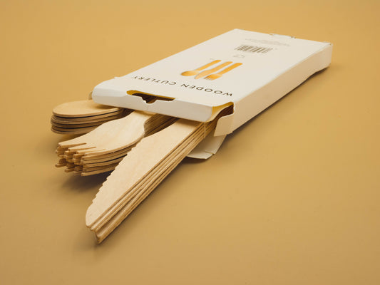 Compostable Wooden Cutlery - 6 Forks, 6 Spoons & 6 Knives